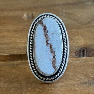 Vintage Style Genuine Wild Horse Jasper Gemstone Ring 5 Silver 925 Plated Boho